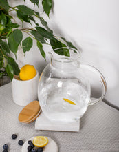 Load image into Gallery viewer, Bulb Shaped Glass Jug Pitcher With Bamboo Lid Outdoor Glass Jug
