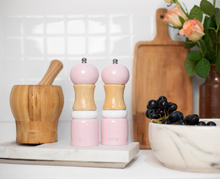 Load image into Gallery viewer, Small Wooden Pink Salt and Pepper Grinder Set
