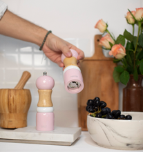 Load image into Gallery viewer, Small Wooden Pink Salt and Pepper Grinder Set
