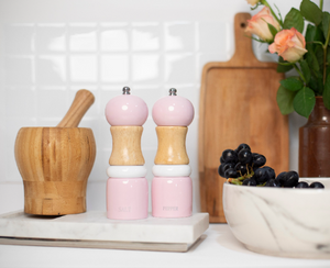 Small Wooden Pink Salt and Pepper Grinder Set