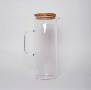 Small Slilm Glass Jug Pitcher with Bamboo Lid 1 Lt.